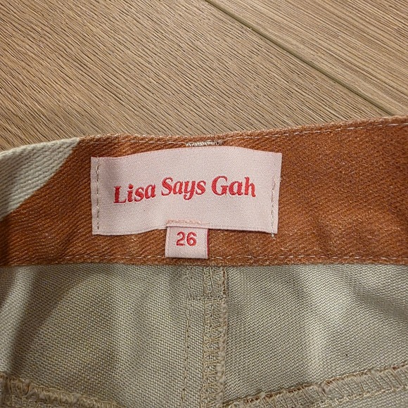 Lisa Says Gah Robyn Cow Print Jeans Brown Cream Wide Leg High Rise Size 26 - Picture 4 of 12